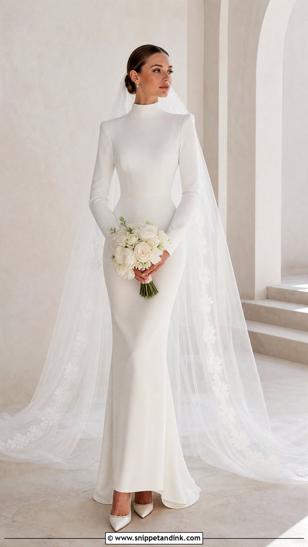 White Veil With High Neck Wedding Dress - Snippet and Ink - 25 White Veil Ideas
