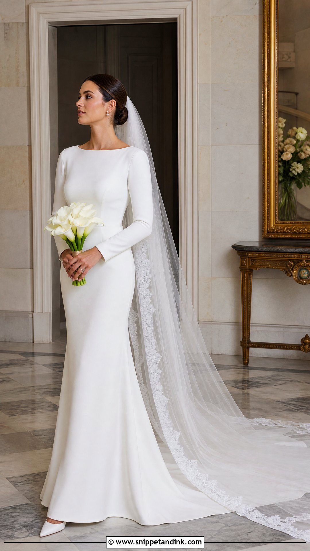 White Veil With Long Sleeve Wedding Dress - Snippet and Ink - 25 White Veil Ideas