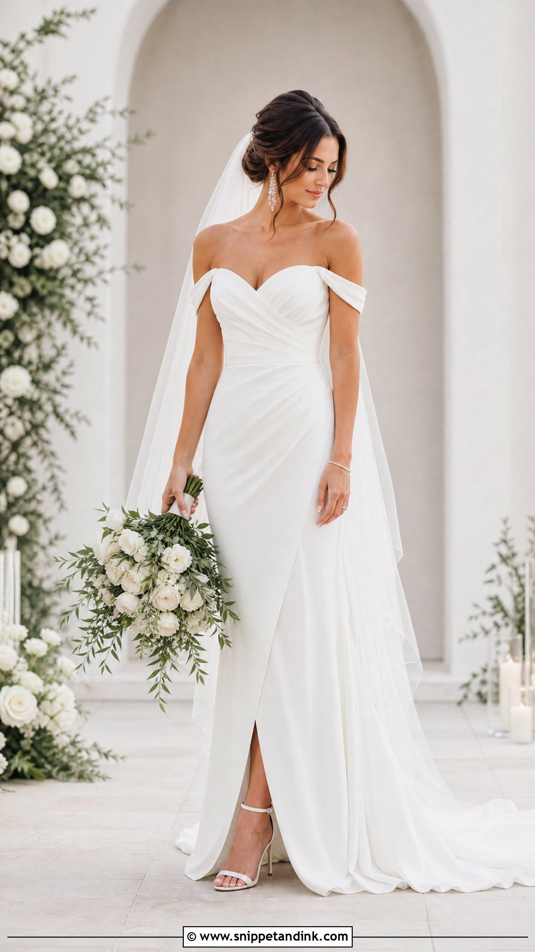 White Veil With Off Shoulder Wedding Dress - Snippet and Ink - 25 White Veil Ideas