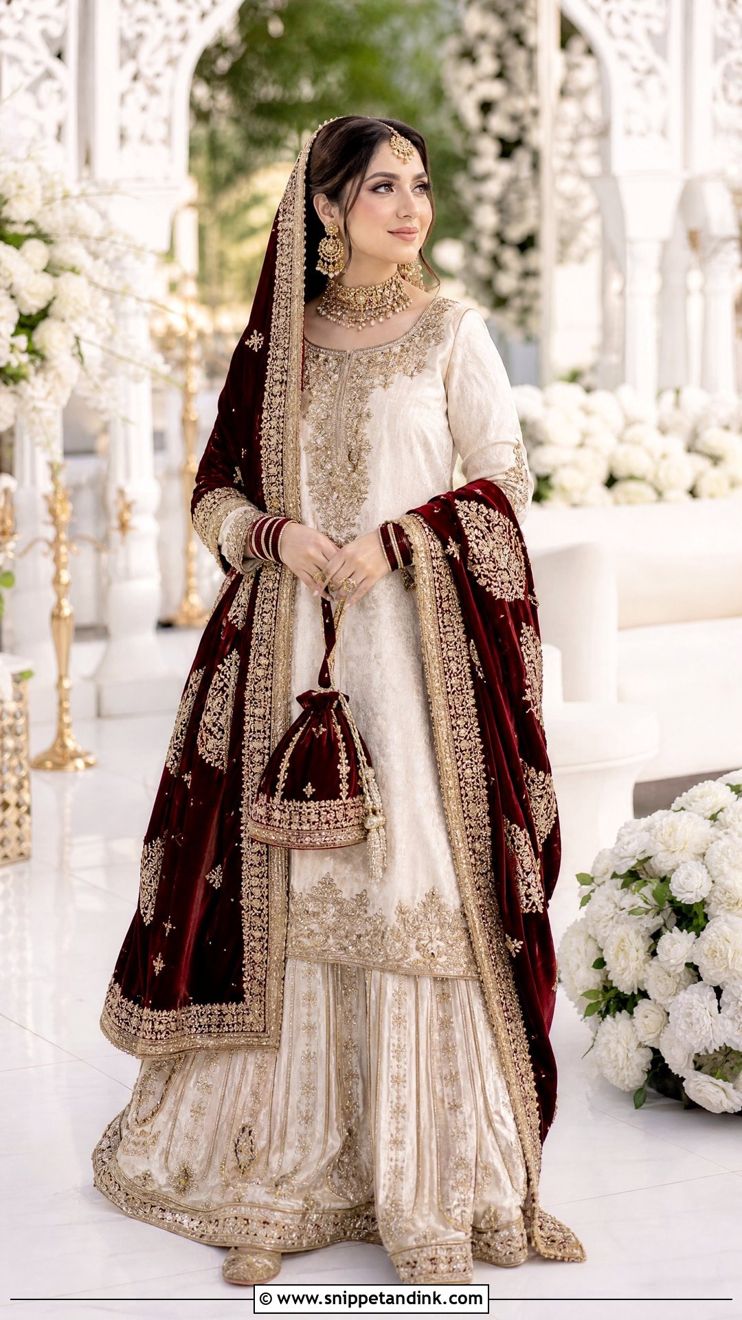 White Velvet Nikkah Dress With Red Dupatta - Snippet and Ink - 20 White Nikkah Dress with Red Dupatta Ideas