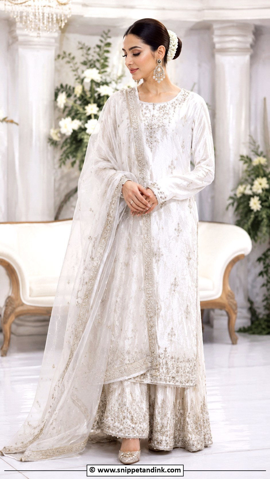 White Velvet Nikkah Outfit For Winter - Snippet and Ink - 30 Pakistani Nikkah Dress Ideas