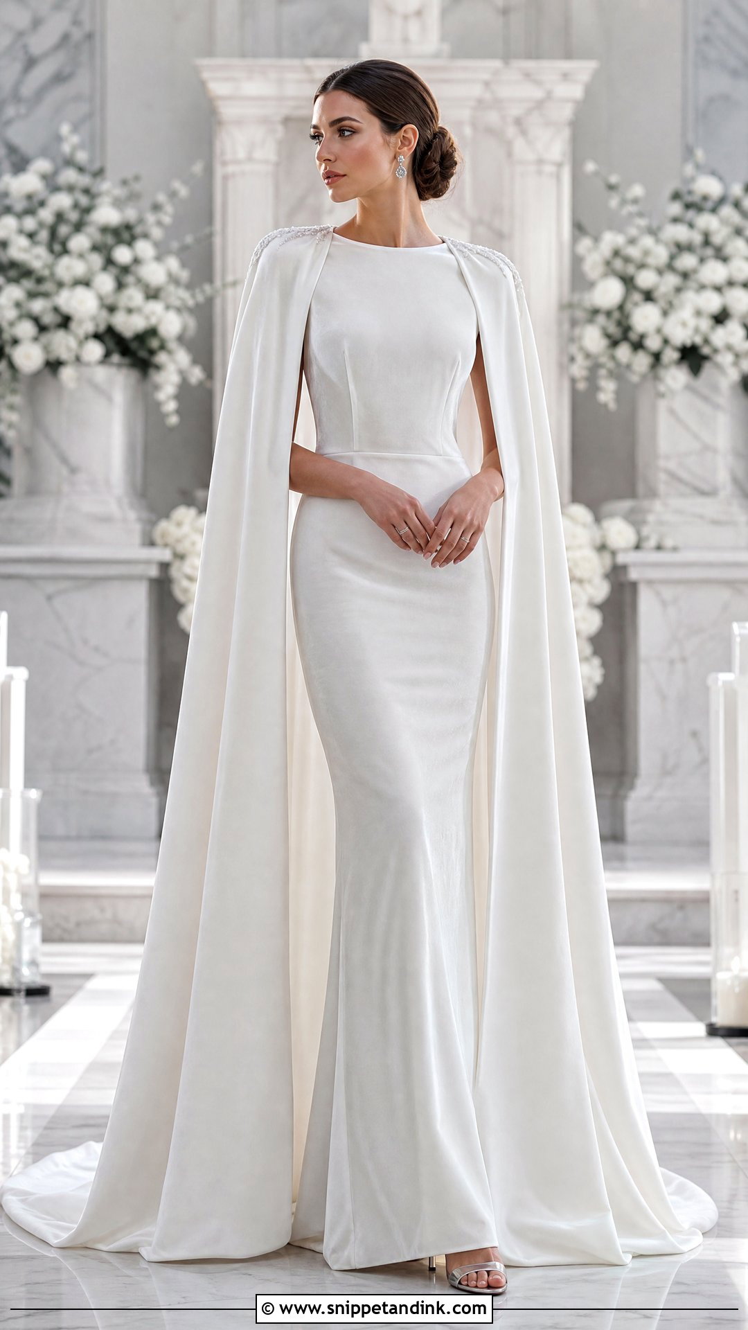 White Velvet Wedding Dress With Cape - Snippet and Ink - 25 Velvet Wedding Dress Ideas