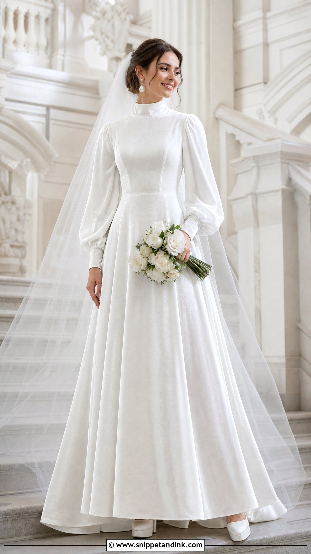 White Velvet Winter Wedding Dress - Snippet and Ink - 25 70s Style Wedding Dress Ideas