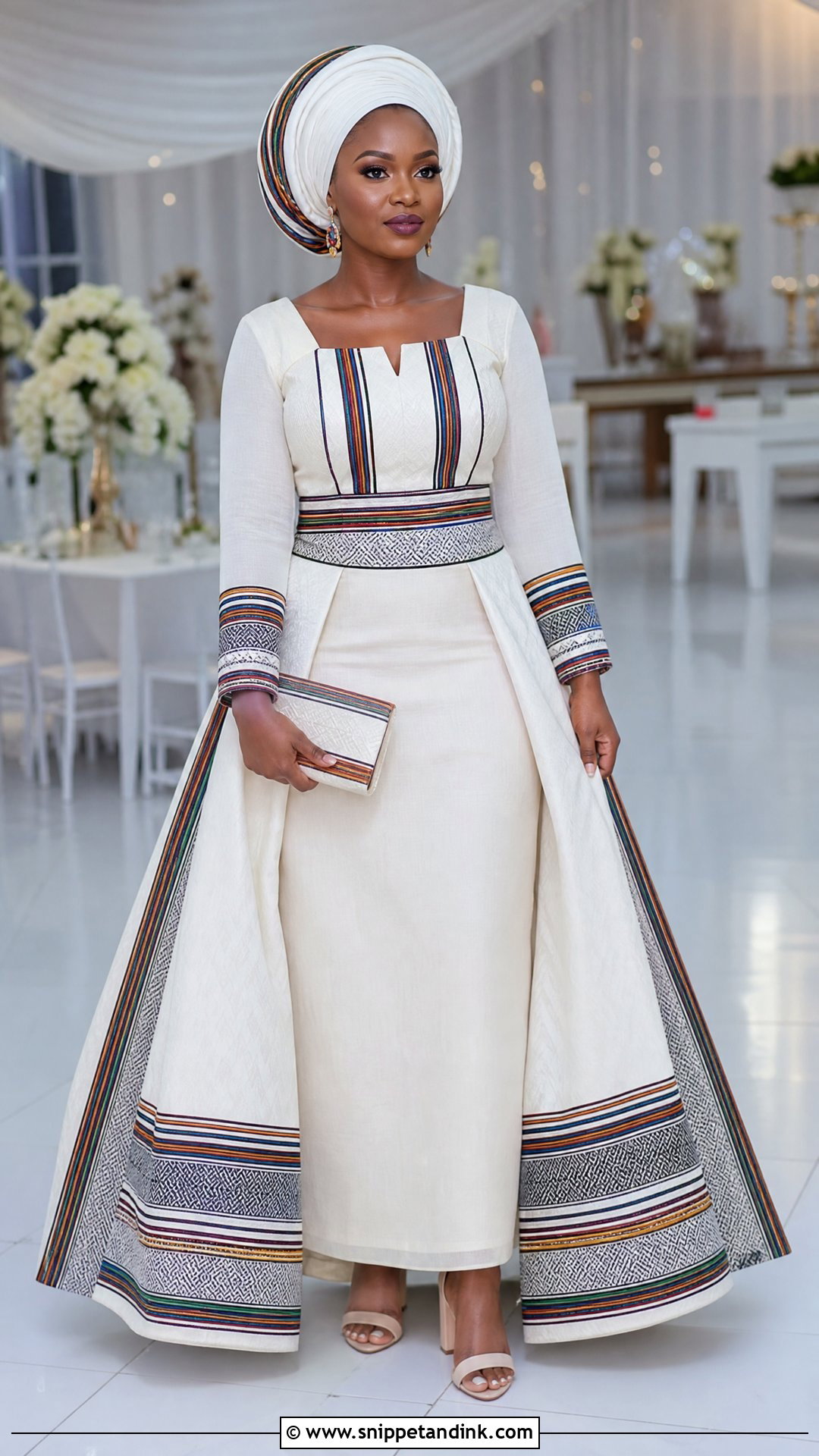White Venda Wedding Dress With Traditional Panels - Snippet and Ink - 20 Venda Traditional Attire Wedding Dresses