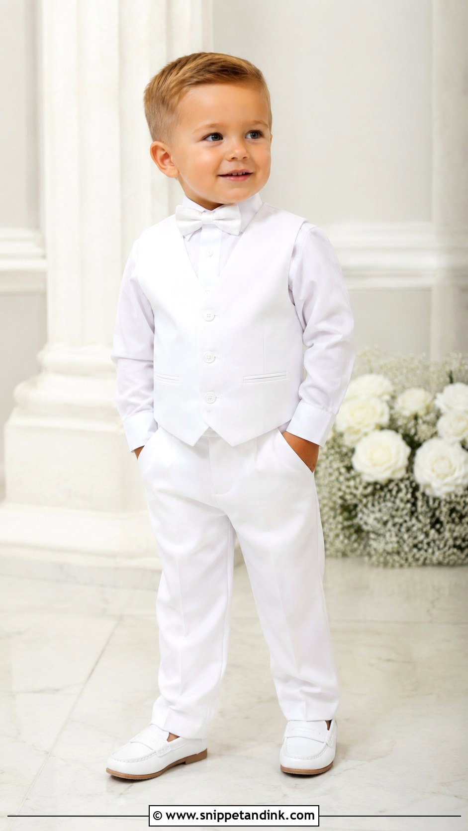 White Vest And Pants Baptism Outfit - Snippet and Ink - 25 Boy Baptism Outfit Ideas