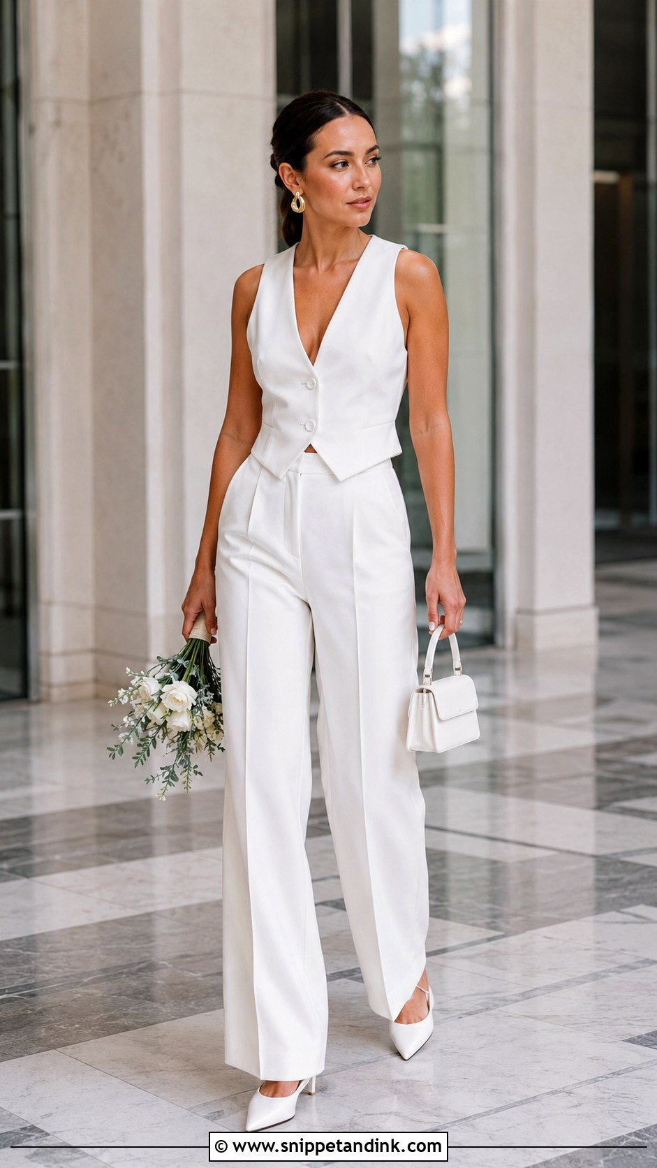 White Vest And Trousers Civil Wedding Outfit - Snippet and Ink - 20 Civil Wedding Ideas Outfits
