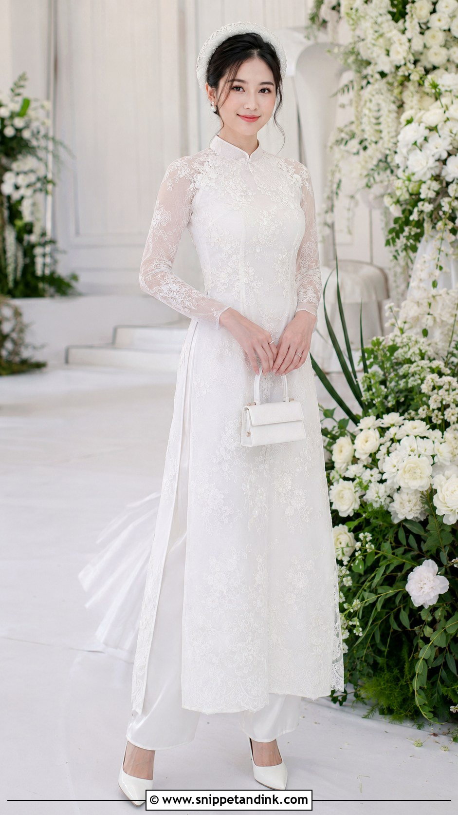 White Vietnamese Ao Dai Wedding Dress - Snippet and Ink - 20 Asian Wedding Dresses