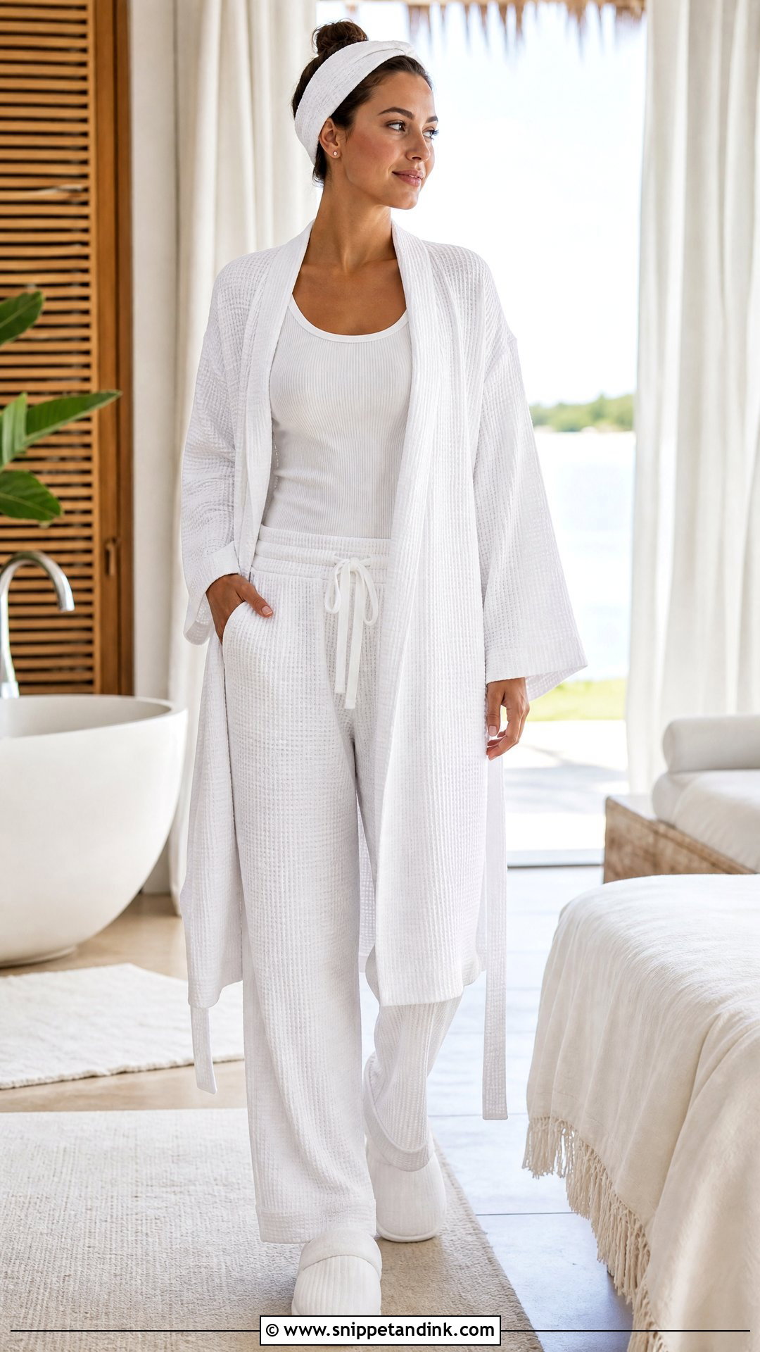 White Waffle Bridal Robe With Lounge Set - Snippet and Ink - 20 White Bridal Robe Ideas