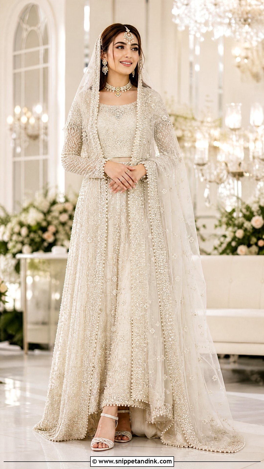 White Waleema Dress With Pearl Work - Snippet and Ink - 25 Waleema Dress Pakistani Bridal Ideas