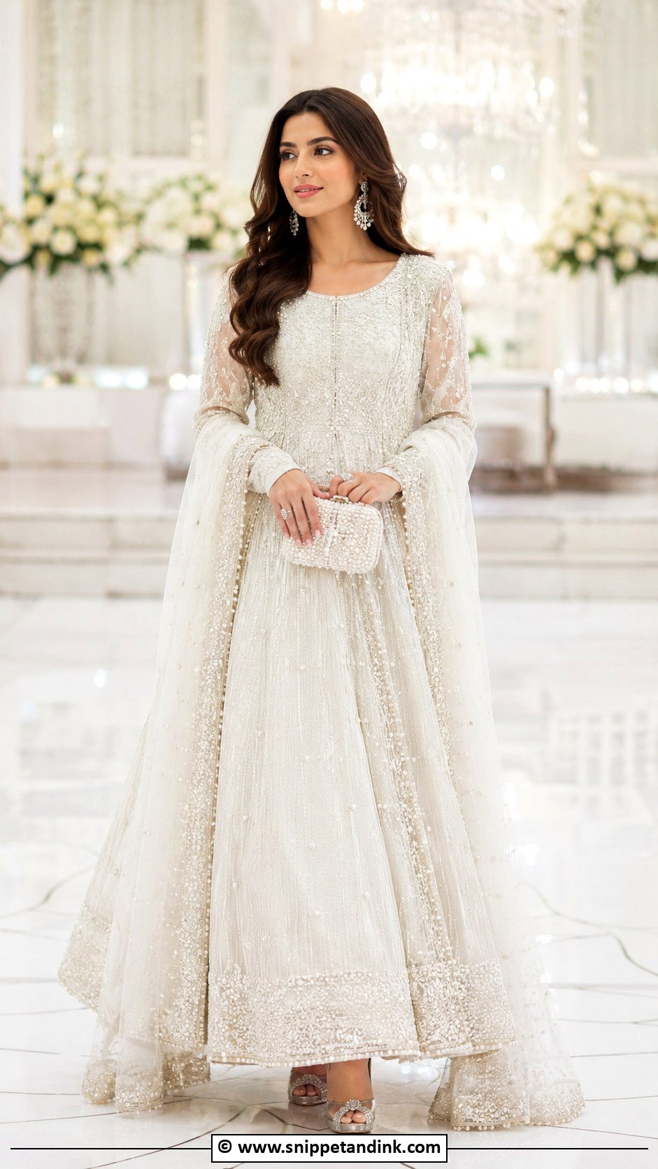 White Walima Maxi With Pearl Work - Snippet and Ink - 35 Walima Dresses Pakistani Brides