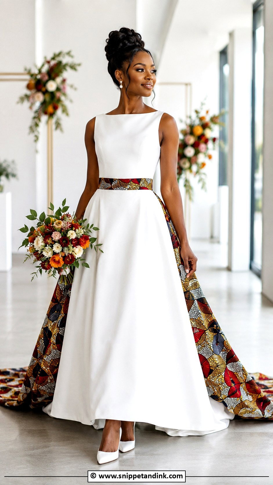 White Wedding Dress With Ankara Detail - Snippet and Ink - 30 African Wedding Dress Ideas