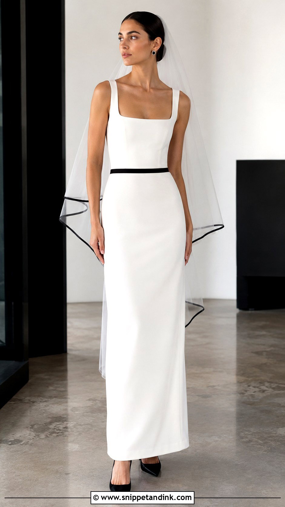 White Wedding Dress With Black Accessories - Snippet and Ink - 20 Alternative Modern Bride Wedding Dress Ideas