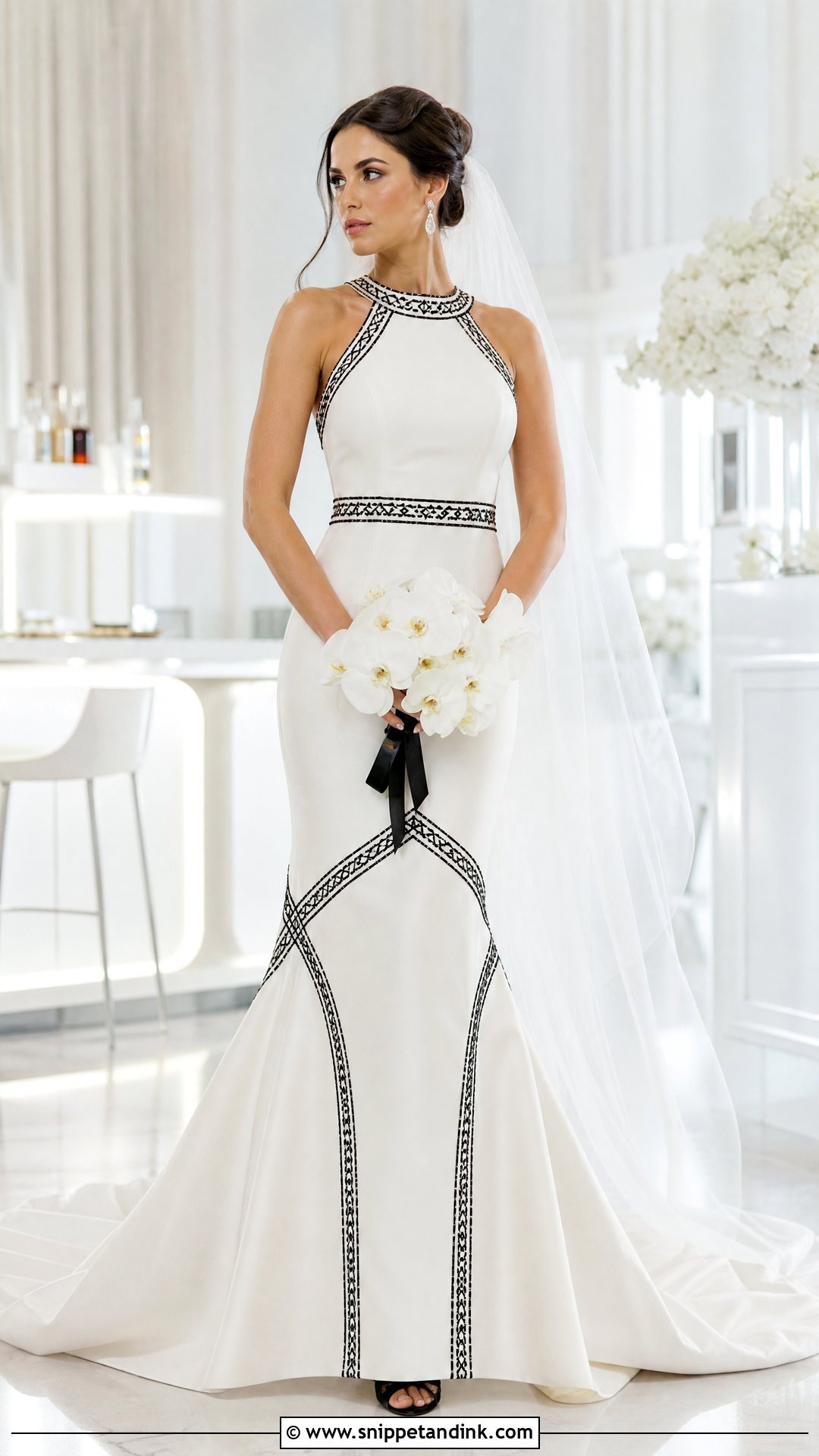 White Wedding Dress With Black Beading - Snippet and Ink - 20 White Wedding Dress with Black Accents Ideas
