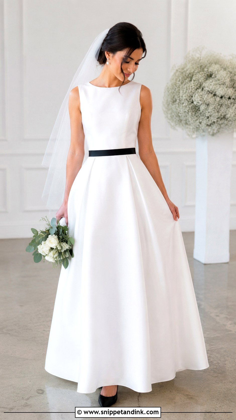 White Wedding Dress With Black Belt - Snippet and Ink - 25 Black White Wedding Dress Ideas