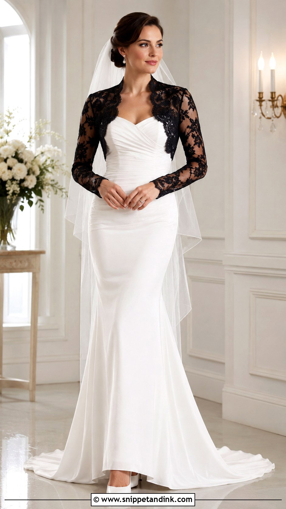 White Wedding Dress With Black Bolero - Snippet and Ink - 25 Black White Wedding Dress Ideas