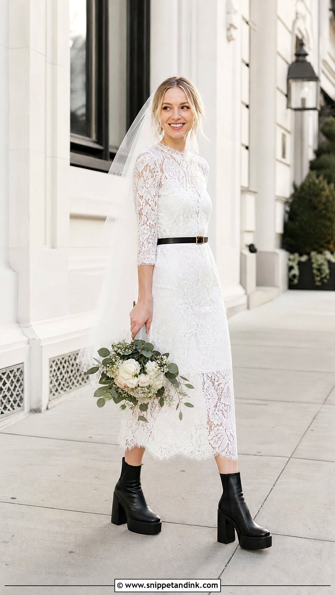 White Wedding Dress With Black Boots - Snippet and Ink - 25 Edgy Wedding Dress Ideas