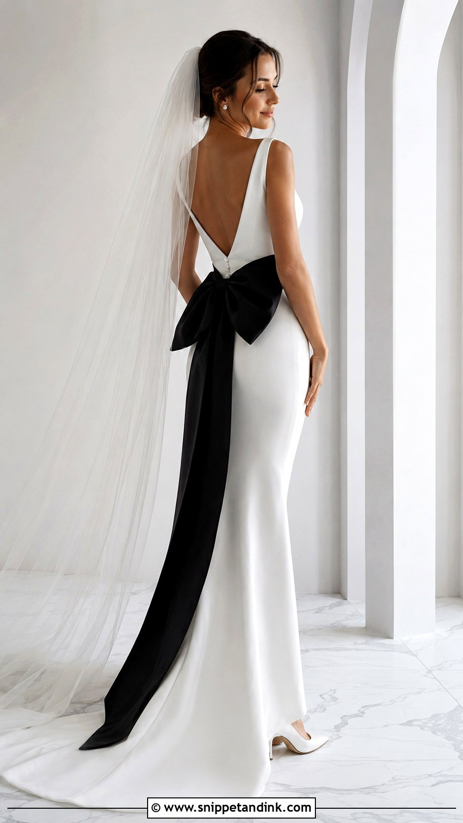 White Wedding Dress With Black Bow - Snippet and Ink - 25 Black White Wedding Dress Ideas