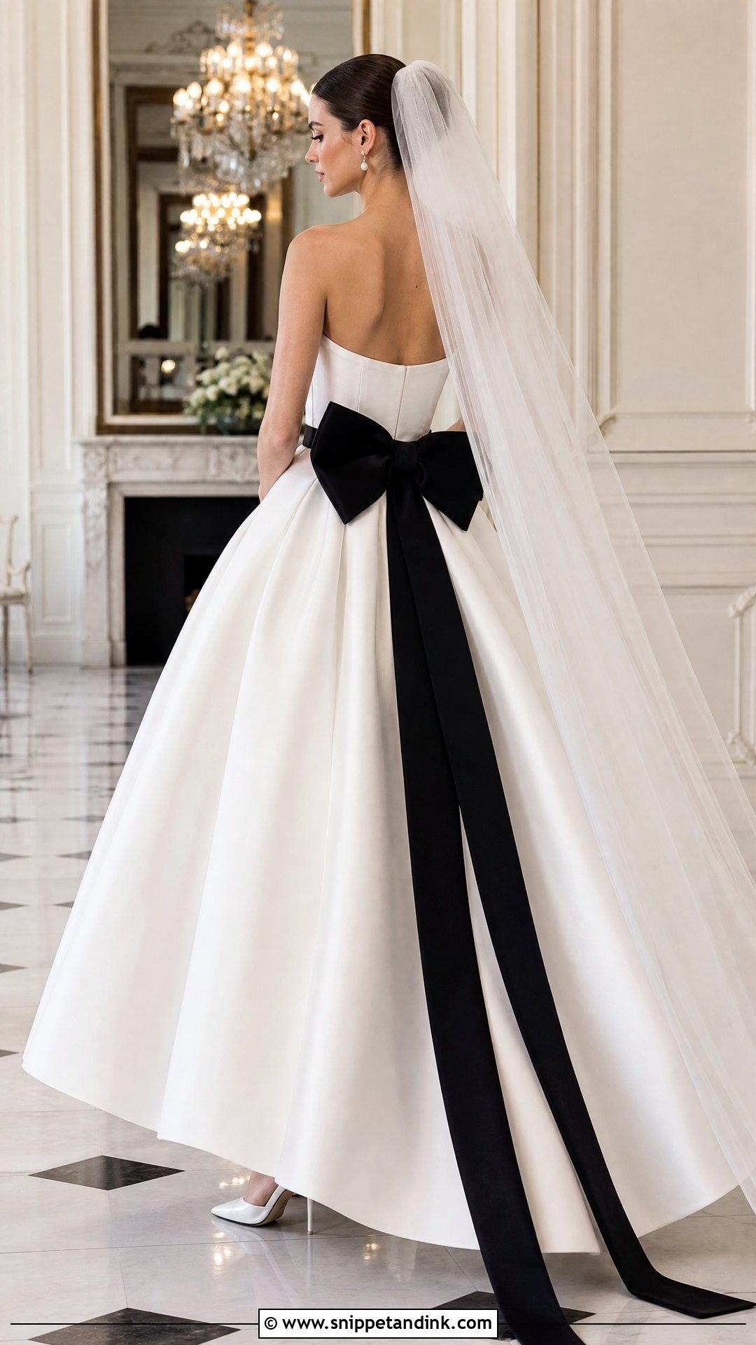 White Wedding Dress With Black Bow - Snippet and Ink - 20 White Wedding Dress with Black Accents Ideas