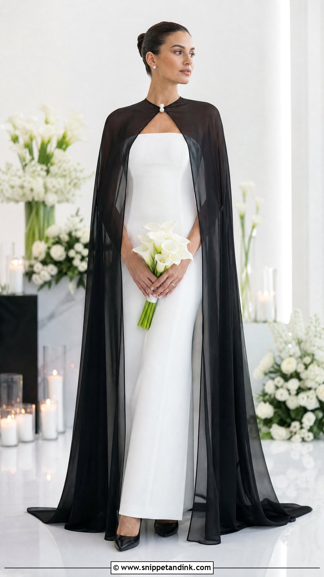 White Wedding Dress With Black Cape - Snippet and Ink - 20 White Wedding Dress with Black Accents Ideas