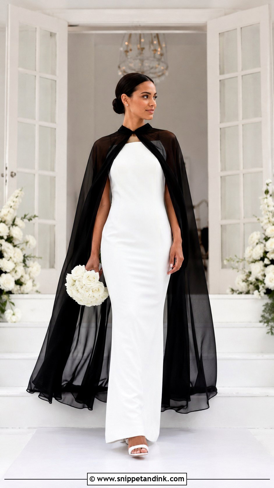 White Wedding Dress With Black Cape - Snippet and Ink - 25 Black White Wedding Dress Ideas