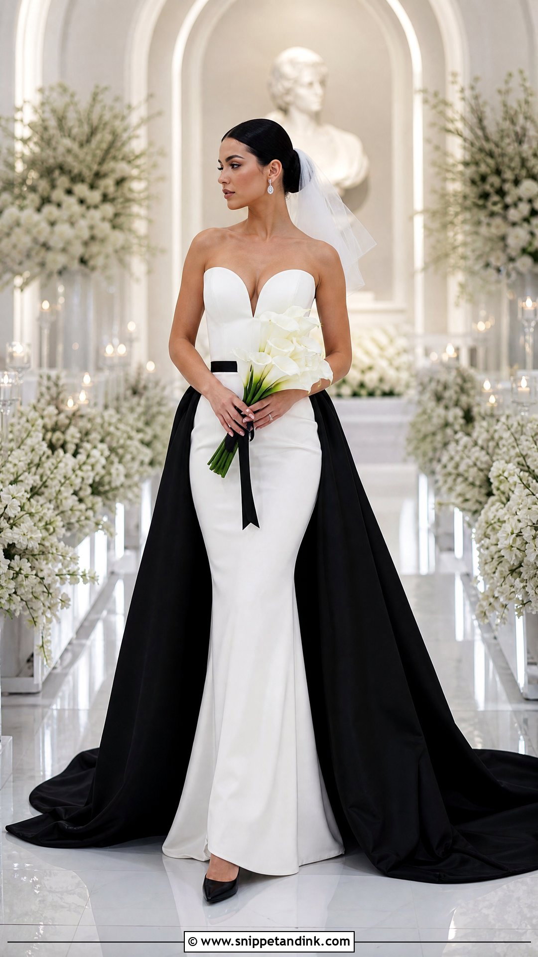 White Wedding Dress With Black Detachable Train - Snippet and Ink - 20 White Wedding Dress with Black Accents Ideas