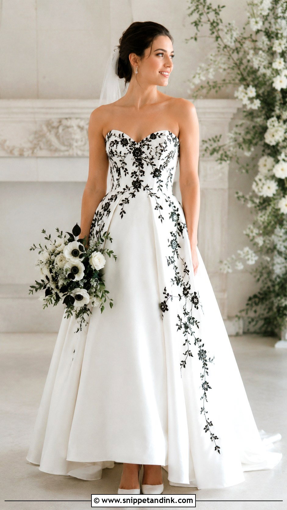 White Wedding Dress With Black Embroidery - Snippet and Ink - 25 Black White Wedding Dress Ideas