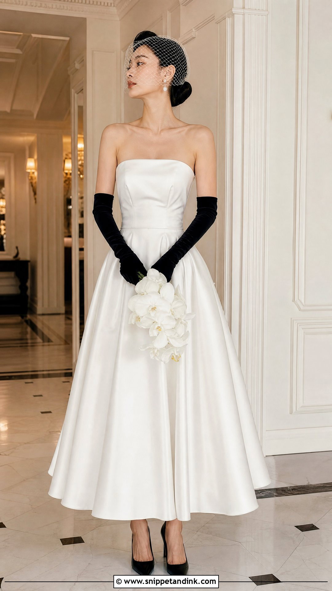 White Wedding Dress With Black Gloves - Snippet and Ink - 20 White Wedding Dress with Black Accents Ideas