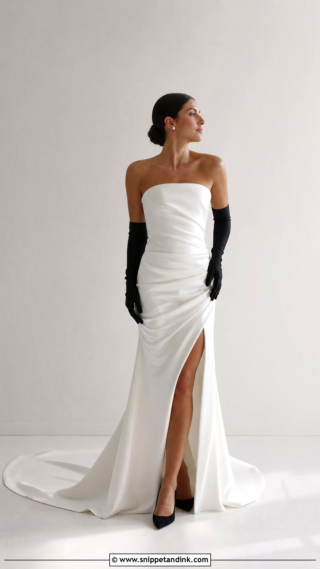White Wedding Dress With Black Gloves - Snippet and Ink - 25 Edgy Wedding Dress Ideas