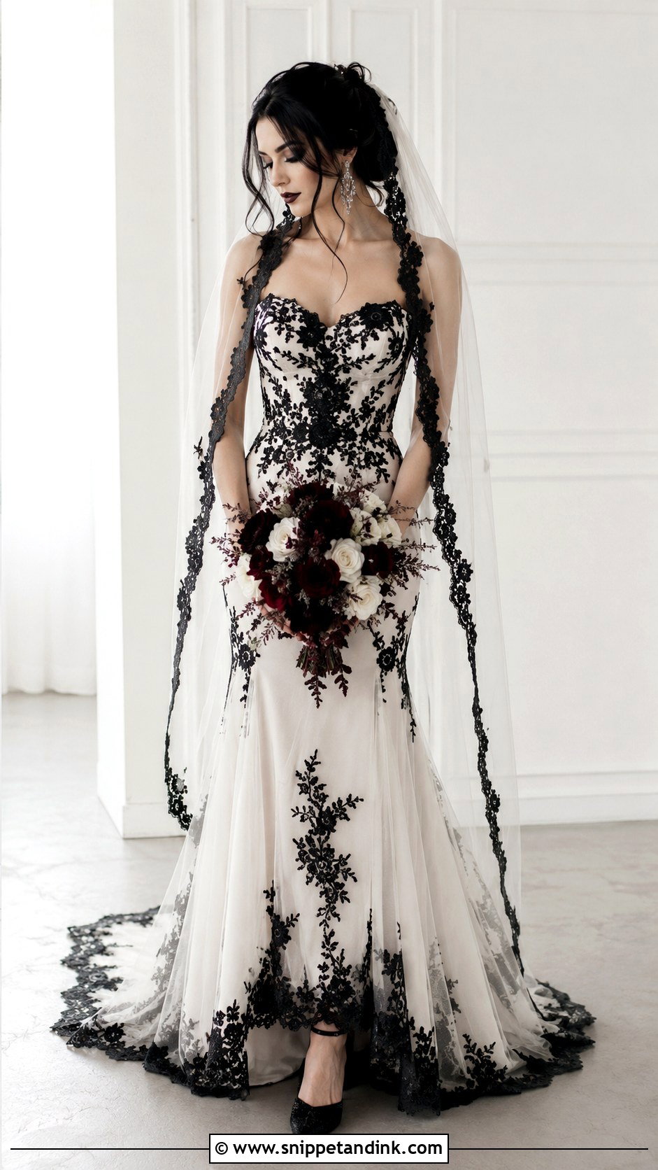 White Wedding Dress With Black Lace - Snippet and Ink - 20 Emo Bride Ideas