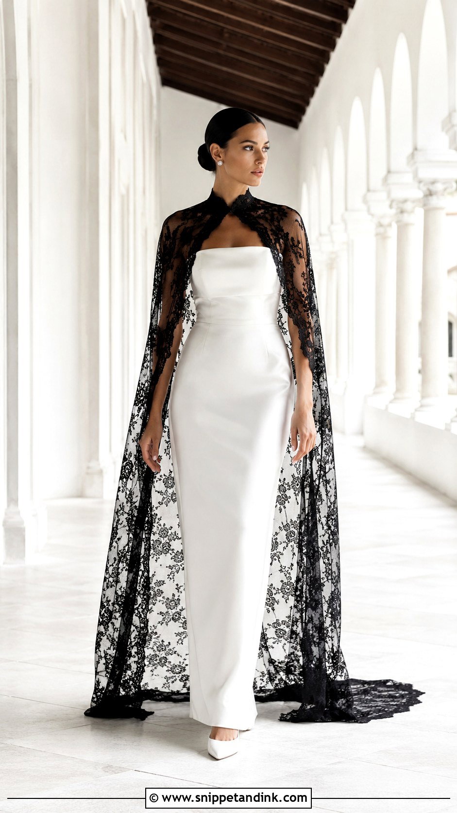 White Wedding Dress With Black Lace Cape - Snippet and Ink - 25 White Wedding Dress with Black Lace Ideas
