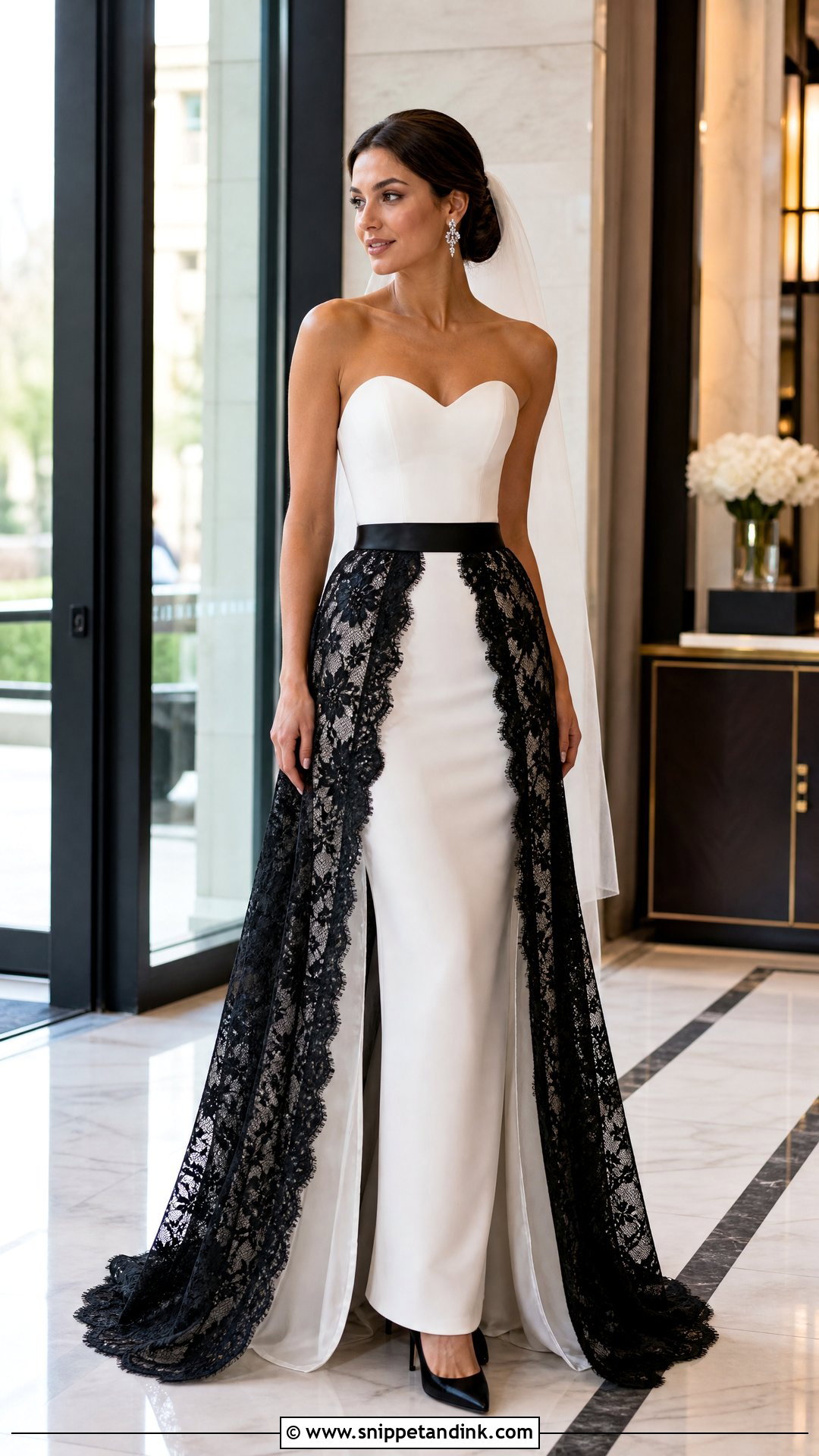 White Wedding Dress With Black Lace Overskirt - Snippet and Ink - 20 Wedding Dress with Black Lace Ideas
