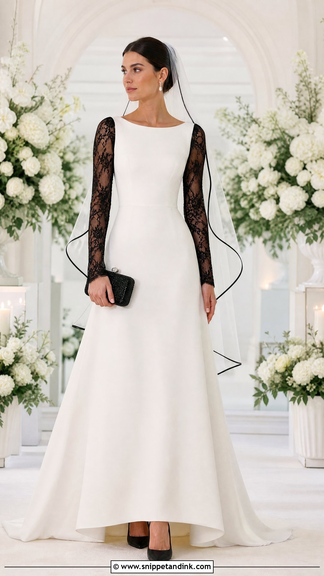 White Wedding Dress With Black Lace Sleeves - Snippet and Ink - 20 Wedding Dress with Black Lace Ideas