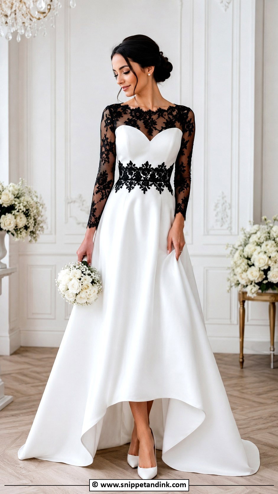 White Wedding Dress With Black Lace - Snippet and Ink - 30 Black and White Wedding Dress Ideas