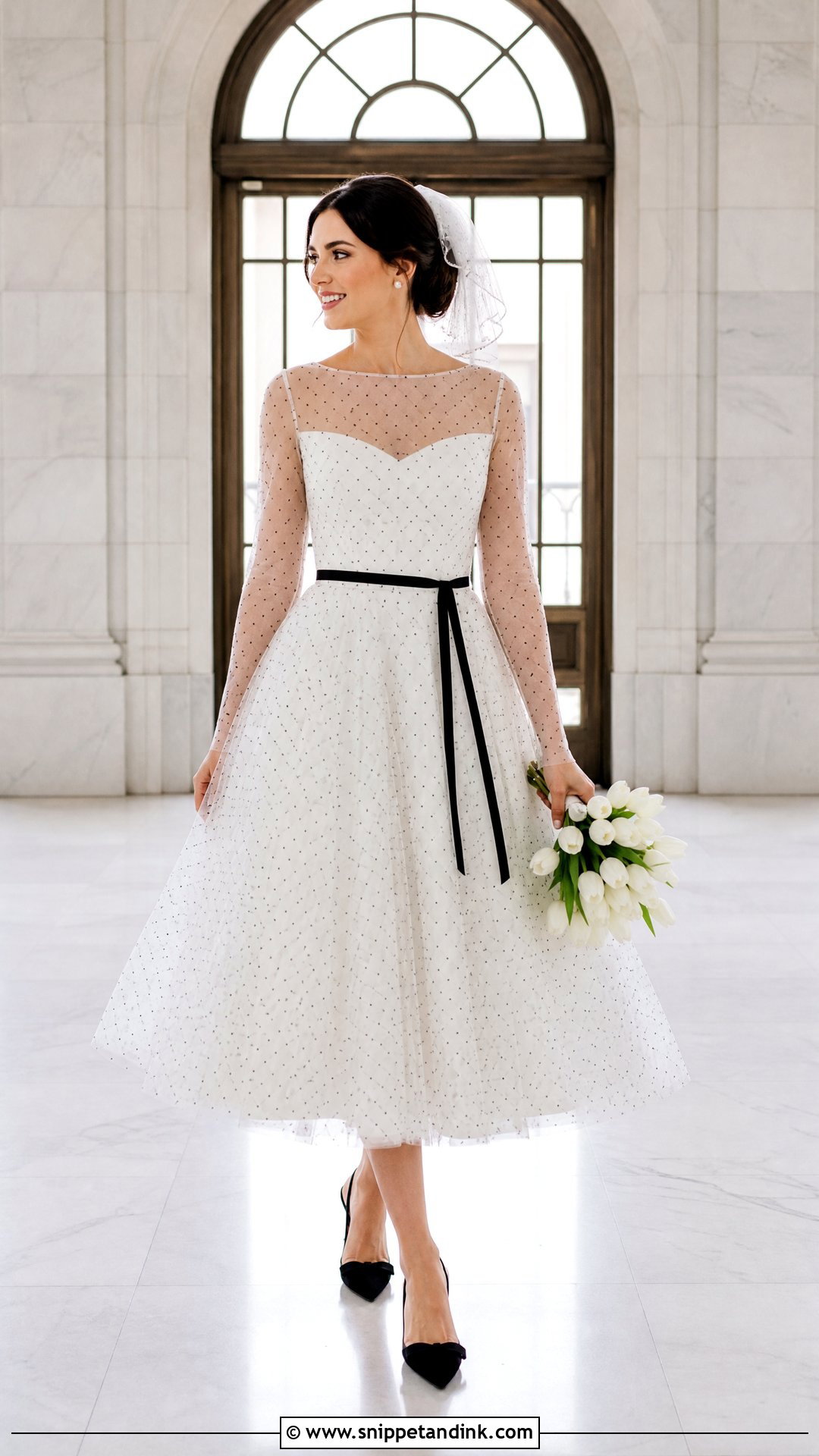 White Wedding Dress With Black Polka Dot Tulle - Snippet and Ink - 20 White Wedding Dress with Black Accents Ideas