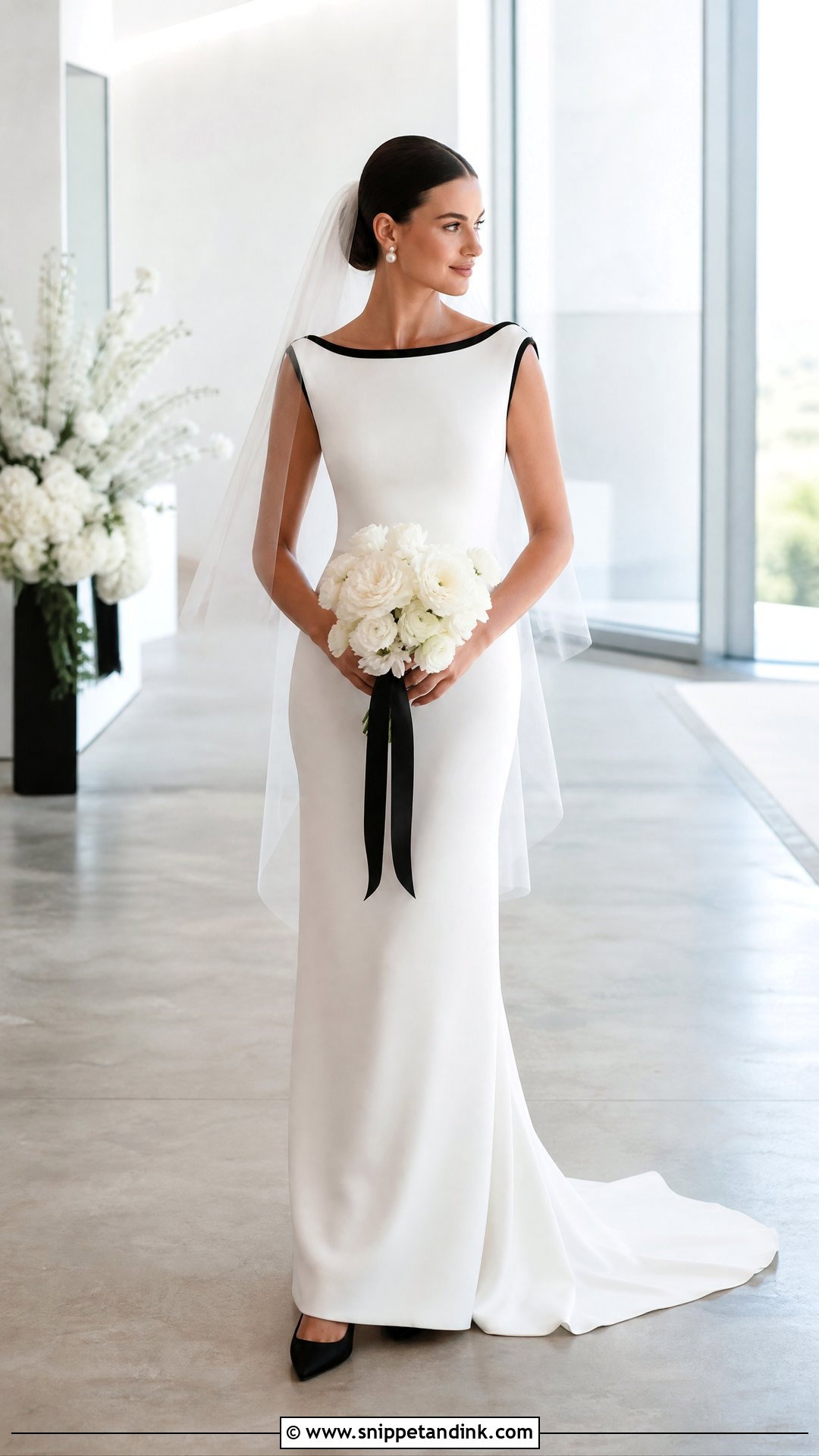 White Wedding Dress With Black Ribbon Neckline - Snippet and Ink - 20 White Wedding Dress with Black Accents Ideas