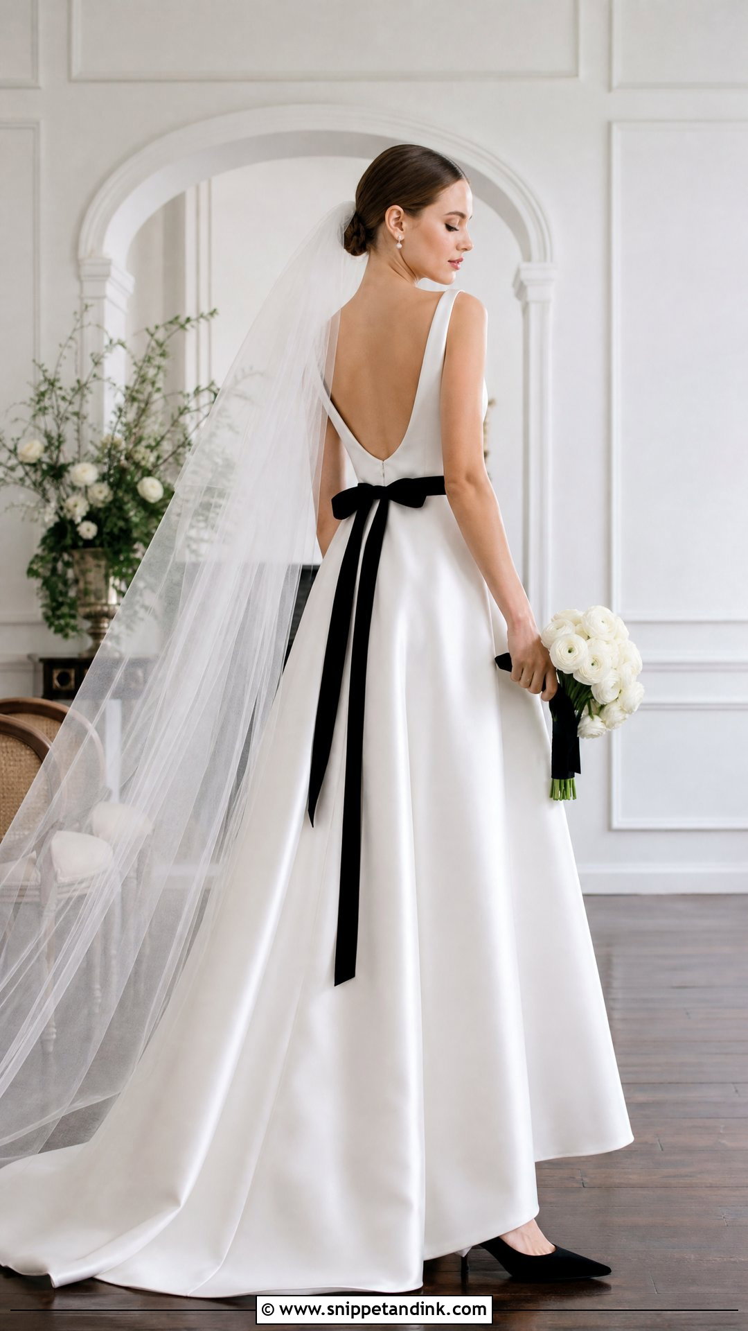 White Wedding Dress With Black Sash - Snippet and Ink - 20 White Wedding Dress with Black Accents Ideas