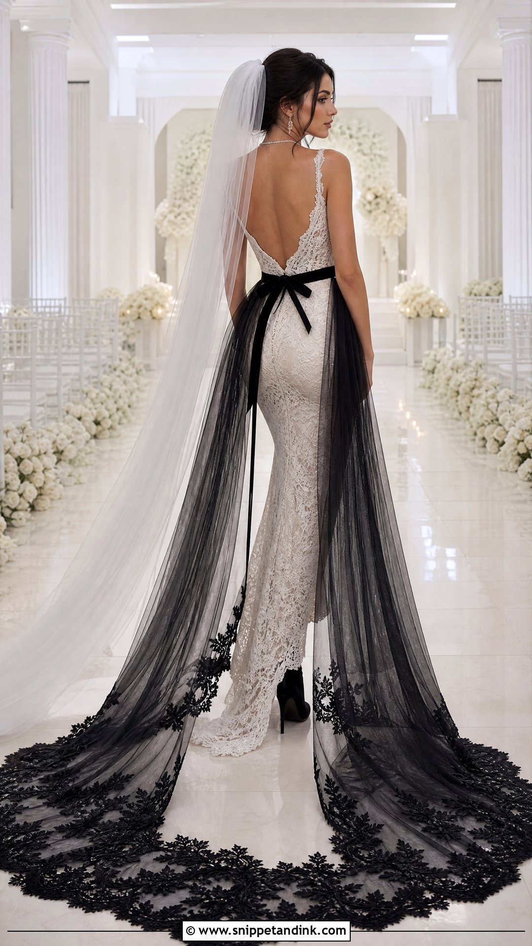 White Wedding Dress With Black Train - Snippet and Ink - 20 Rock and Roll Wedding Dress Ideas