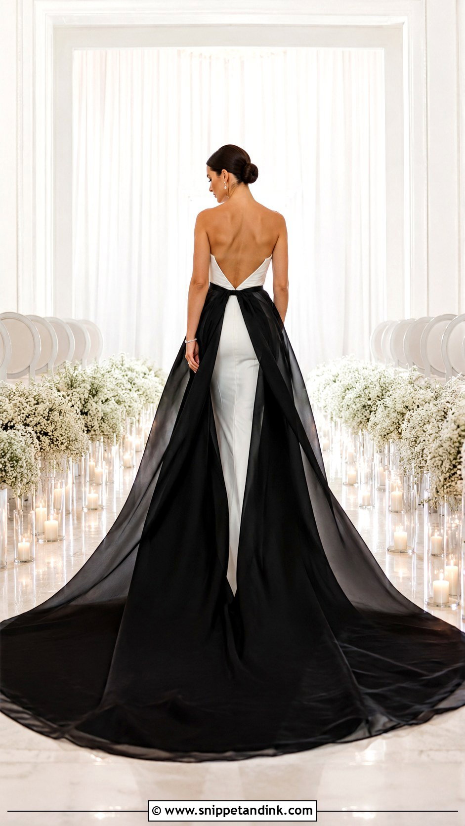 White Wedding Dress With Black Train - Snippet and Ink - 25 Black White Wedding Dress Ideas