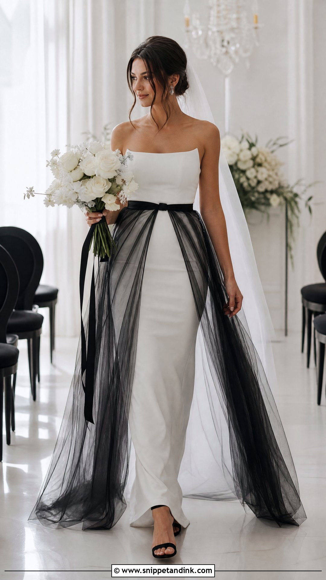 White Wedding Dress With Black Tulle Overskirt - Snippet and Ink - 20 White Wedding Dress with Black Accents Ideas