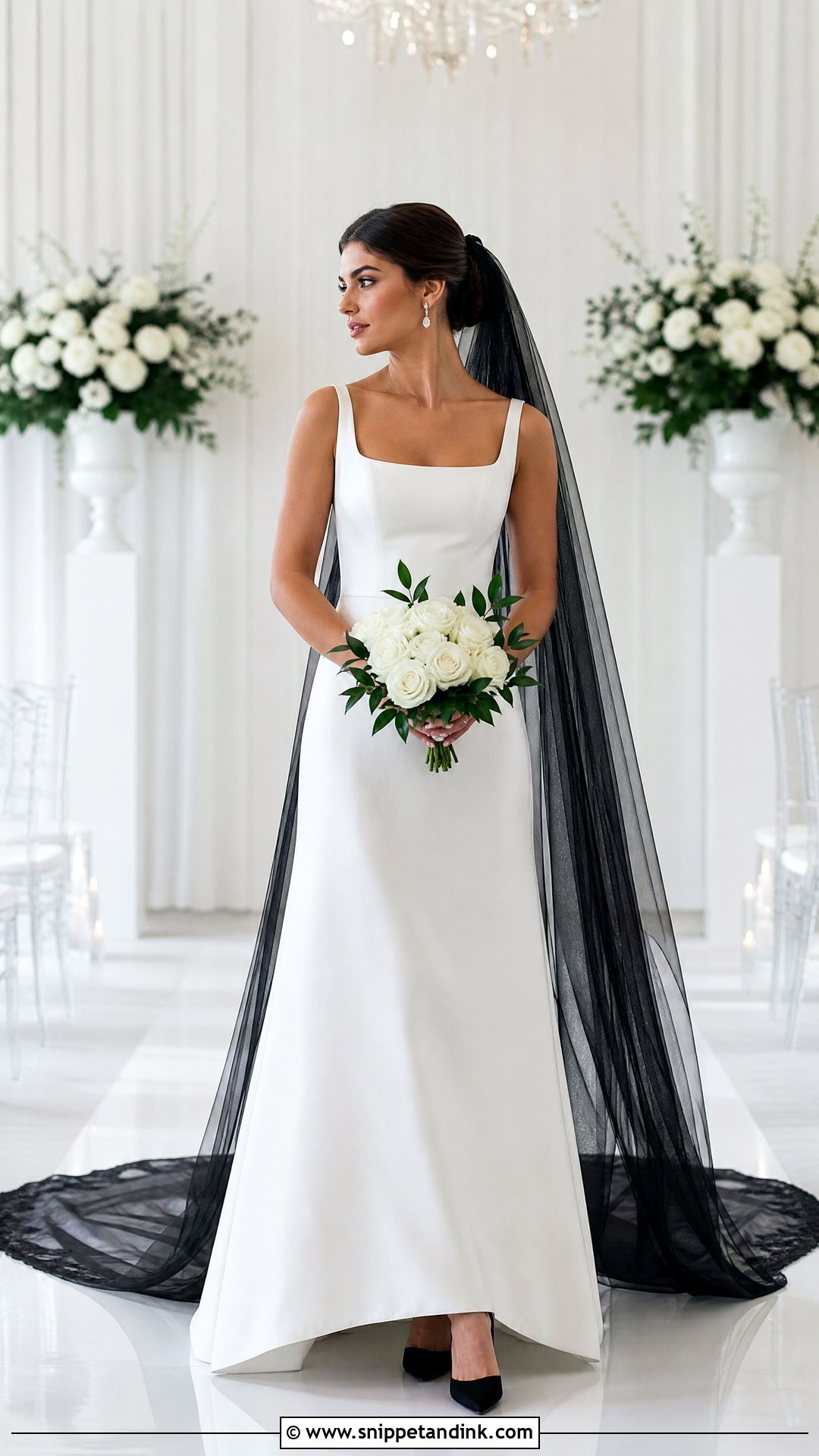 White Wedding Dress With Black Veil - Snippet and Ink - 20 White Wedding Dress with Black Accents Ideas