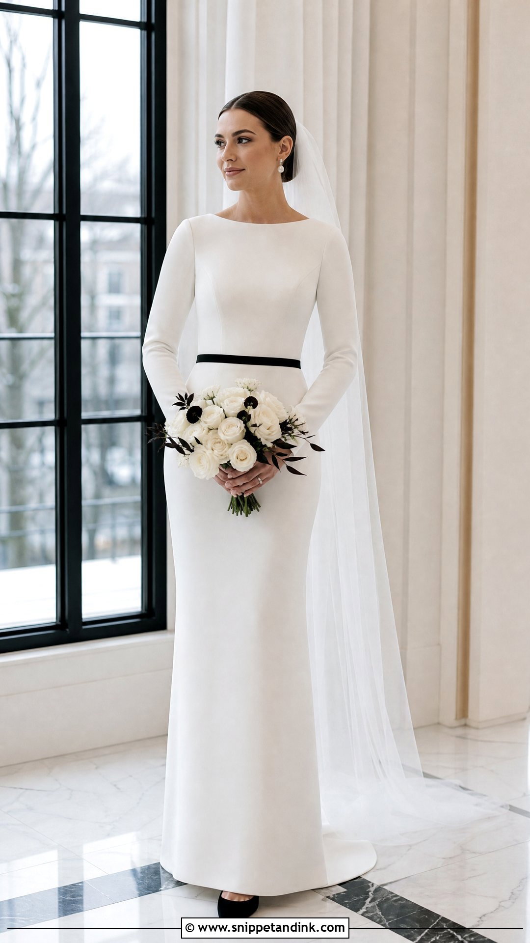 White Wedding Dress With Black Velvet Belt - Snippet and Ink - 20 White Wedding Dress with Black Accents Ideas
