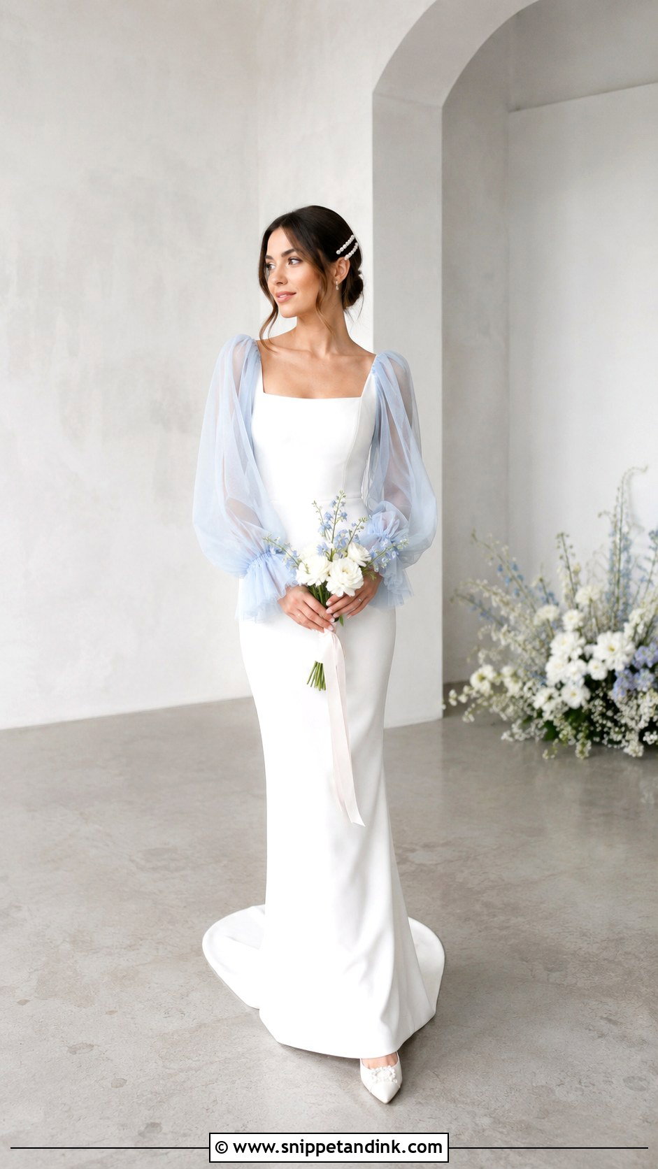 White Wedding Dress With Blue Sleeves - Snippet and Ink - 25 Blue and White Wedding Dress Ideas