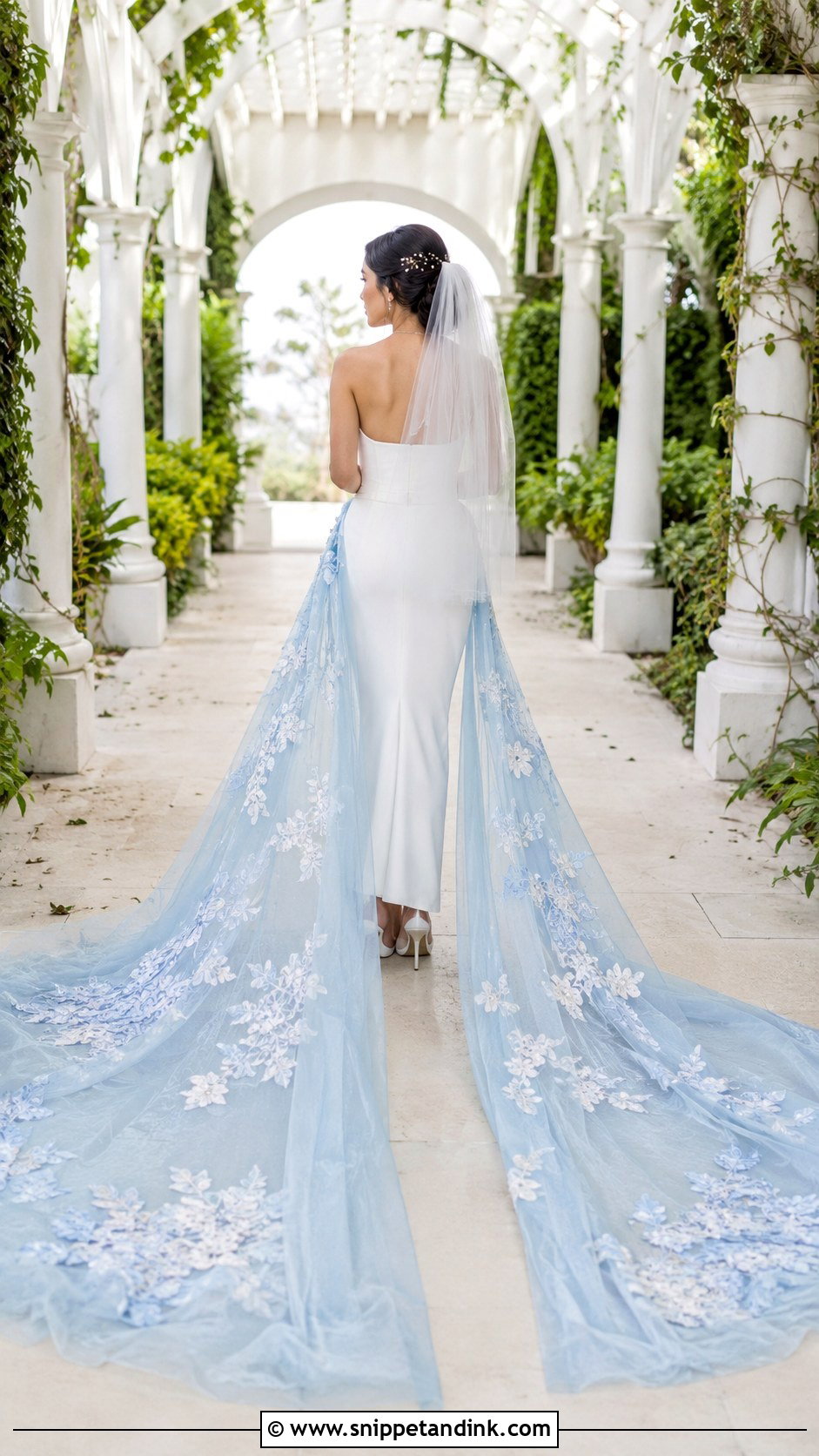 White Wedding Dress With Blue Train - Snippet and Ink - 25 Blue and White Wedding Dress Ideas