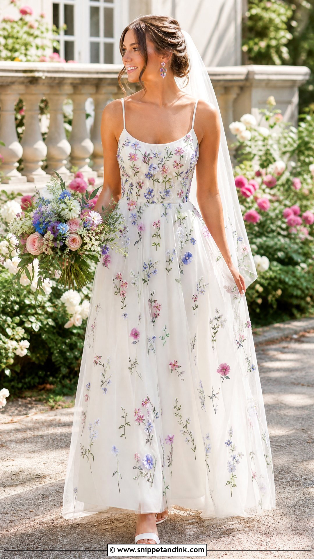 White Wedding Dress With Colorful Embroidered Flowers - Snippet and Ink - 20 White Wedding Dress with Flowers