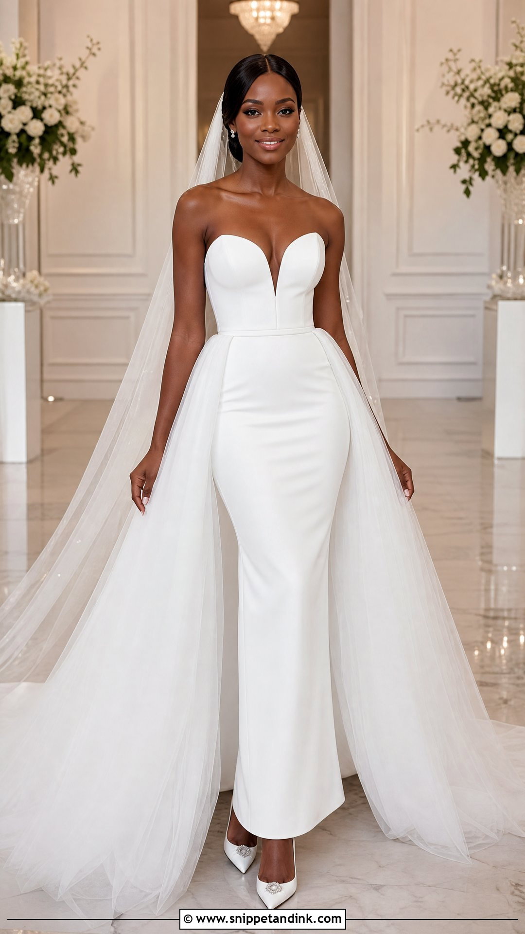 White Wedding Dress With Detachable Overskirt - Snippet and Ink - 20 White Wedding Dresses Black Women
