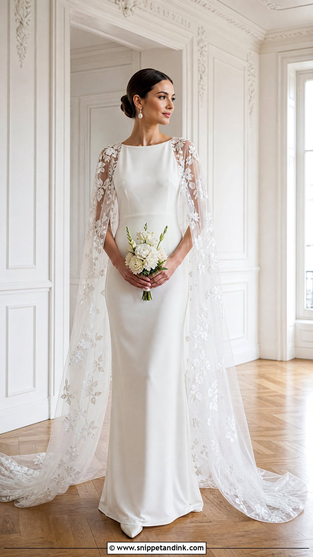 White Wedding Dress With Floral Cape Sleeves - Snippet and Ink - 20 White Wedding Dress with Flowers