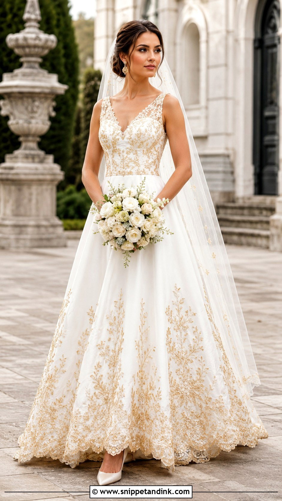 White Wedding Dress With Gold Embroidery - Snippet and Ink - 20 Wedding Dress with Gold Accents Ideas