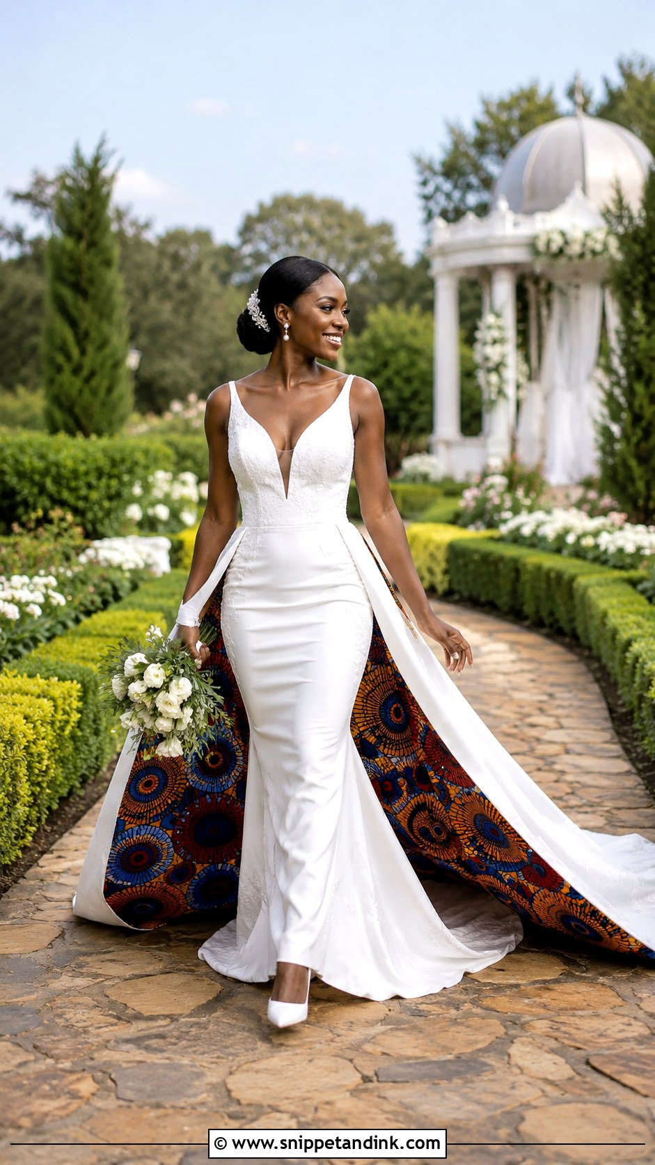 White Wedding Dress With Kitenge Train - Snippet and Ink - 20 Kitenge Wedding Dress Designs