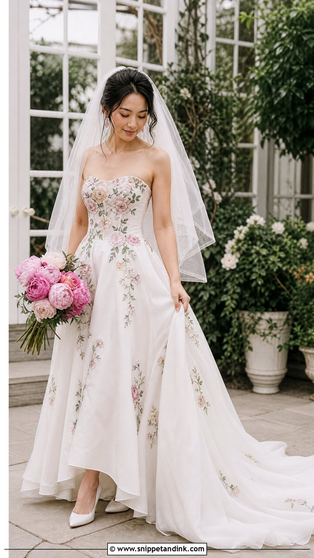 White Wedding Dress With Pink and Green Embroidery - Snippet and Ink - 20 Pink and Green Wedding Dress Ideas