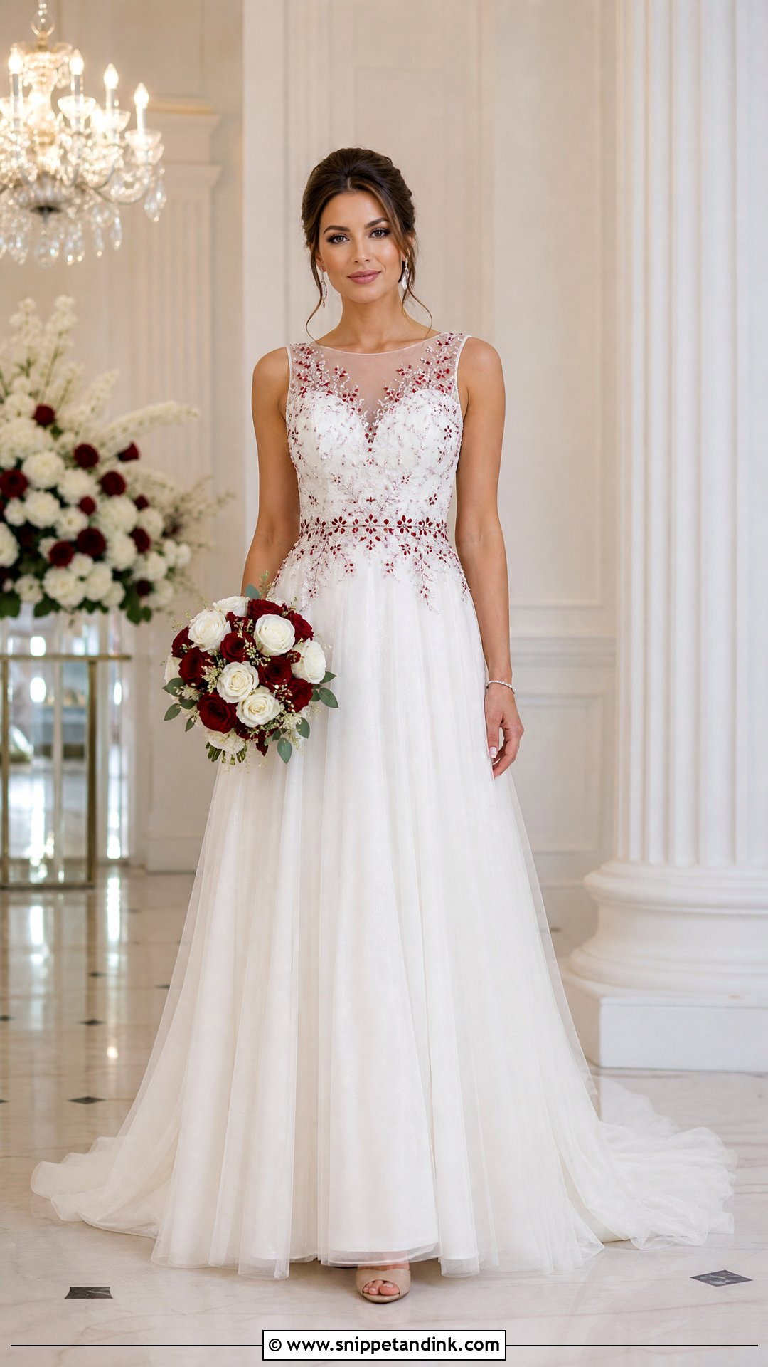 White Wedding Dress With Red Beading - Snippet and Ink - 25 Red and White Wedding Dress Ideas